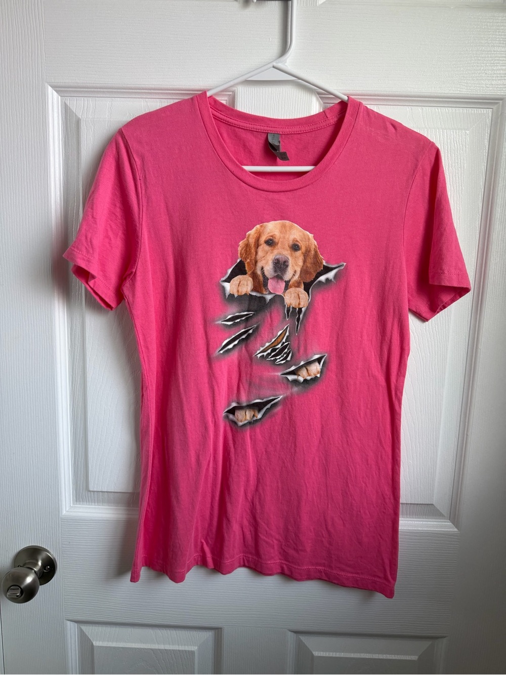Next Level Women's Pink Dog Graphic Short Sleeve Crew Neck T-Shirt L